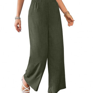 Women's Loose Fit Trousers | Women's High-Waisted Wide Leg Pant , Olive Green
