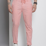 Men Pink Melange Effect Slim Fit Trousers