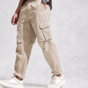 Men Loose Fit Pure Cotton Cargo Trousers