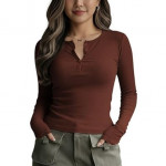 Women's Long Sleeve Slim Fit Top/T-Shirt Henley Neck Casual