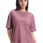 Women's 100% Cotton Solid Oversized Fit Round Pink Neck T-Shirt