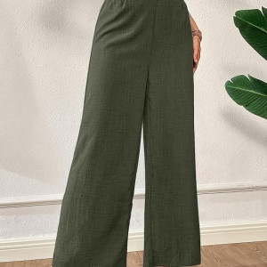 Women's Loose Fit Trousers | Women's High-Waisted Wide Leg Pant , Olive Green