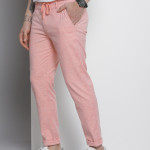 Men Pink Melange Effect Slim Fit Trousers