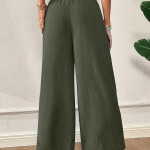Women's Loose Fit Trousers | Women's High-Waisted Wide Leg Pant , Olive Green
