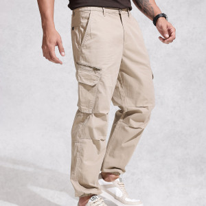 Men Loose Fit Pure Cotton Cargo Trousers