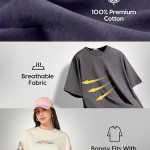 Women's 100% Cotton Solid Oversized Fit Round Pink Neck T-Shirt