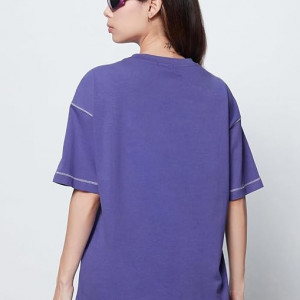 Women's 100% Cotton Solid Oversized Fit Round Blue Neck T-Shirt
