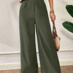 Women's Loose Fit Trousers | Women's High-Waisted Wide Leg Pant , Olive Green