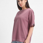 Women's 100% Cotton Solid Oversized Fit Round Pink Neck T-Shirt